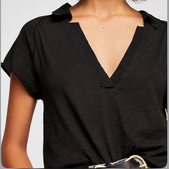 New Free People Black Pop Your Collar Tee - Picture 3 of 8